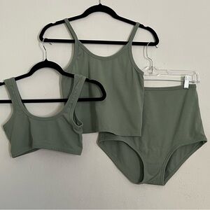 ARQ 3 piece celadon set of tank, bra, undies